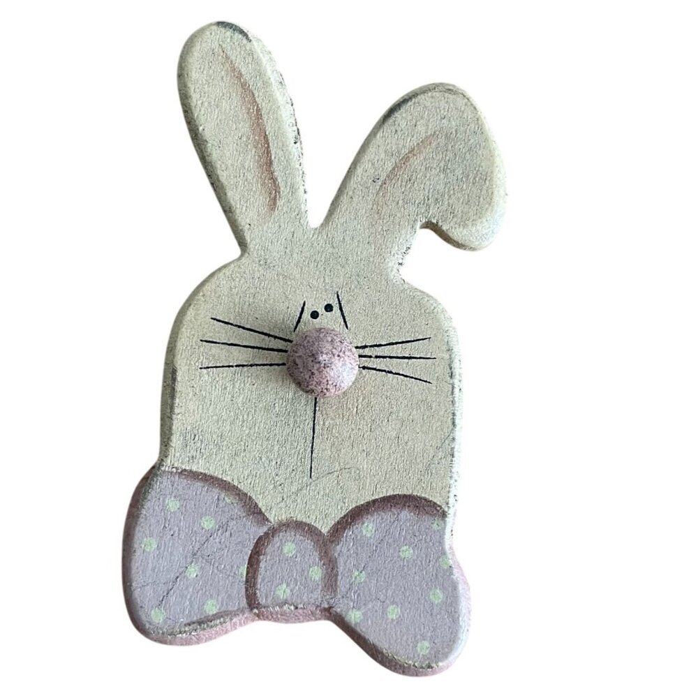 Rustic Wooden Bunny Magnet Primitive Easter Decor Polka Dot Farmhouse Cottage